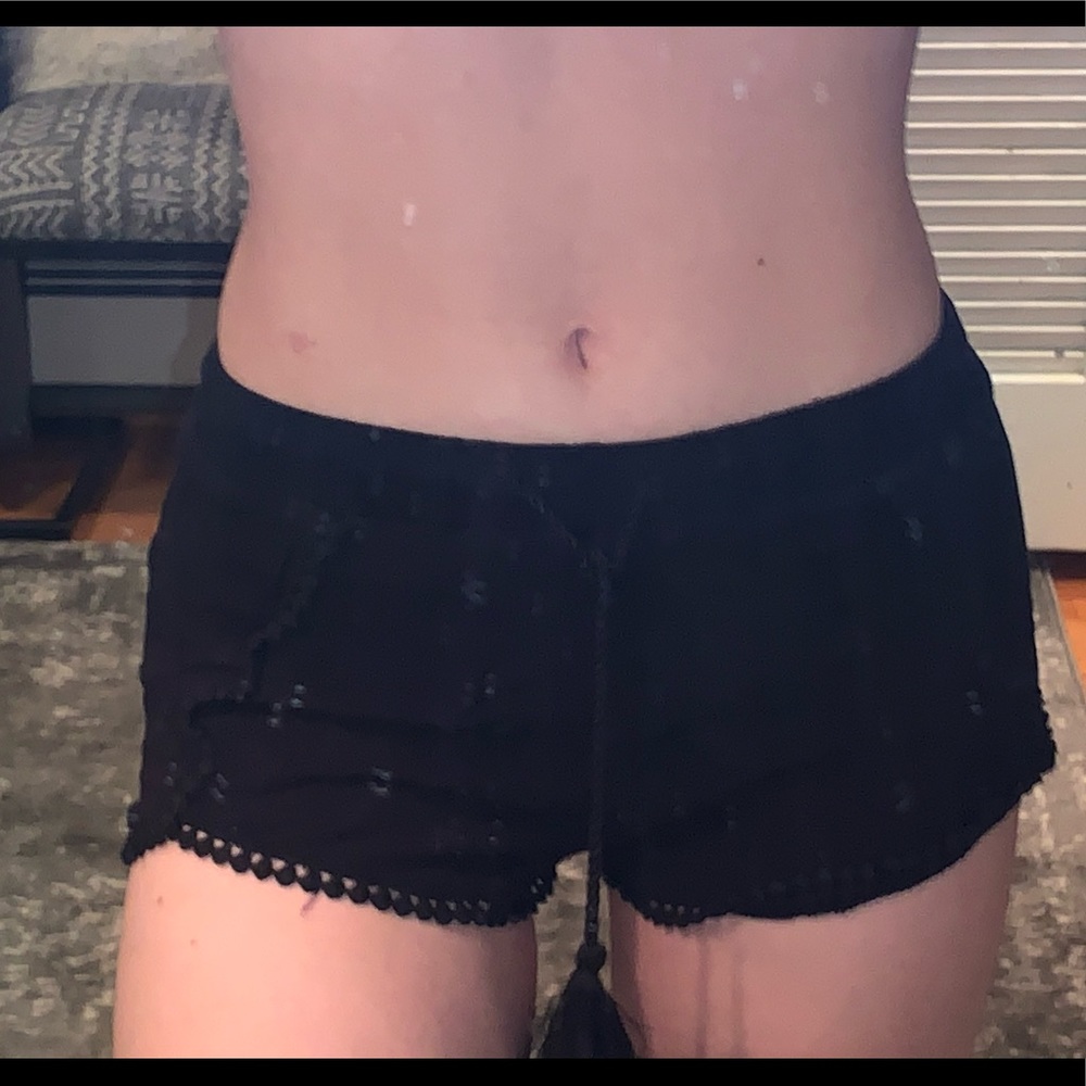 Black Flowy Booty Shorts w Fringe